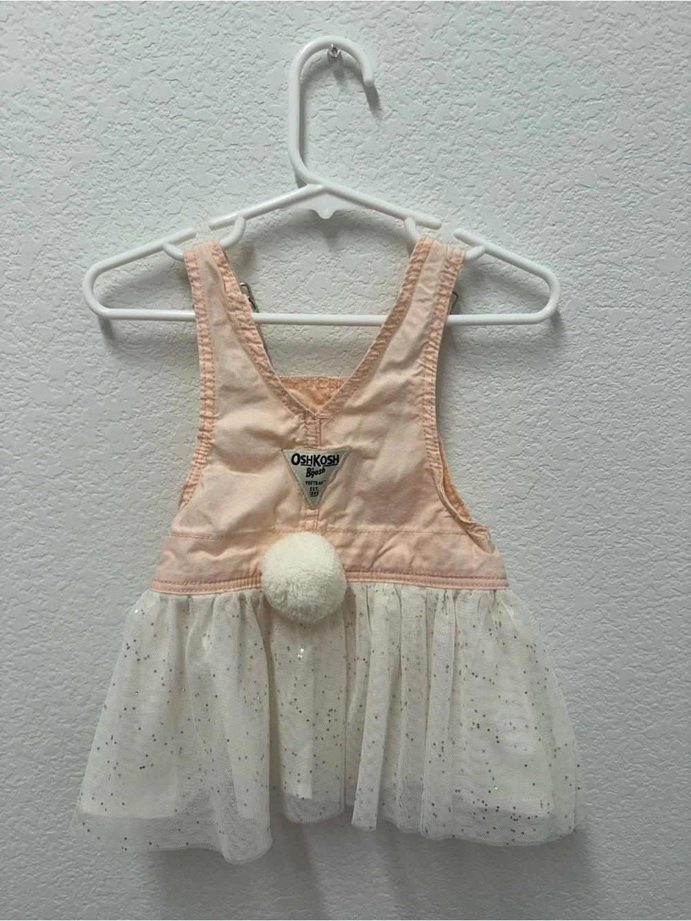 OshKosh B'gosh Peach Embroidered Bunny Overall Dress with White Tulle Skirt